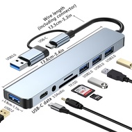 USB type C combo 8in1 usb 4 port hub + sd + tf card reader + type c + audio 3.5 tipe c hub with card
