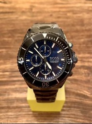 【HUGO BOSS】 全新 Ocean Edition 海軍藍 黑色精鋼錶帶 三眼計時手錶- Ouye Select Shop