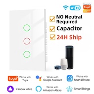 Tuya wifi Switch Smart WiFi Light Switch Wall Touch Switch (No Neutral) 1/2/3 Gang For Alexa Google 