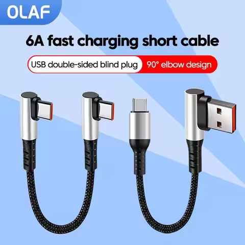 Olaf 90 Degree Short Cable USB Type C To Type C 6A Fast Charge 25CM 50CM For Power Bank USB C Cable 