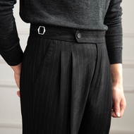 Mr. Lusan Autumn Winter Retro Naples Striped High Waist Wool Straight Pants Men's Italian All-Matching Trousers Tide