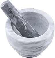 Oedema Mortar and Pestle Marble Set White Pastes Guacamole Bowl Herb Grinder Spice Grinder Large 5.11"×3.54"