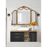 （IN STOCK）French-Style Smart Mirror Cabinet Northern European-Style Wall-Mounted Bathroom Mirror Washstand Bathroom Wall-Mounted Golden Light Luxury Customization