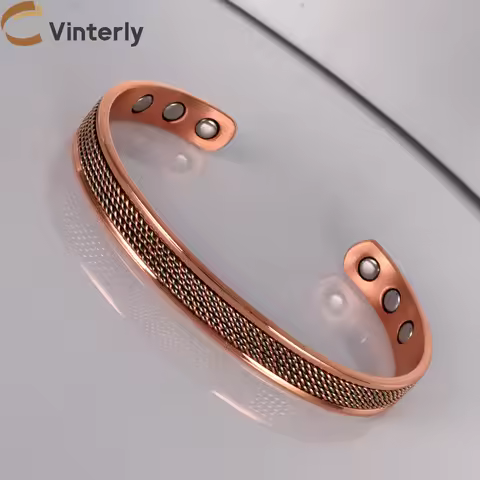 Vinterly Pure Copper Bracelet Women Line Adjustable Stripe Magnetic Bangle Arthritis Relief Health H
