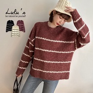 LULUS [A01211111] Y Color Matching Striped Round Neck Knit Top 3 Colors/Warm Sweater 1223