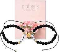 Black Mother and Son Bracelet Matching Heart Bracelets for Mama Son Birthday Gifts from Mom Mothers 