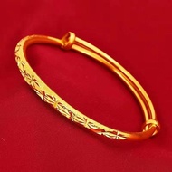PQH KONG Jewellery Gold Bracelet Original 916 Bangle for Women Lucky Happiness Bracelet Gold Round Belly Bracelet Retro Thick Gold Solid Bead Bracelet Fashion Jewelr Engagement Birthday Jewellery Gifts