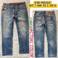 E38 INDIGO USED WAIST TAG ? ACTUAL 32 LENGTH 40.6 MORE THN 2 ITEMS W LESS