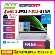 Acer Swift 3 SF314-511-51XN 14" Laptop/ Notebook (i5-1135G7, 8GB, 512GB, Intel Iris Xe, W11H, Off H&amp;S, Pure Silver)