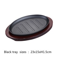 Korean cast iron barbecue pot fried striped steak BBQ grilled plate round household baking raosting pan wooden tray kitchen pan