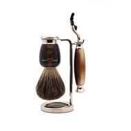 Edwin Jagger S81M582AMZ Imitation Light Horn & Nickel Classic Shaving Set with Pure Badger Shaving B