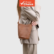 Brown Woven Channel Bag for Women, Elegant Korean Fashion Mini Sling Crossbody Shoulder Tote Handbag