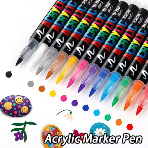 12/24 Colors Acrylic Paint Marker Pen Multifunctional Liquid Ink Acrylic Brush Marker Set for Fabric