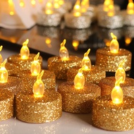 Creative Glitter Gold Silver Powder LED Candles Lights / Romantic Flameless Electronic  Tealight Candles Decorative / Battery Operated Smokeless LED Tea Light / Home Christmas Party Wedding Decorations