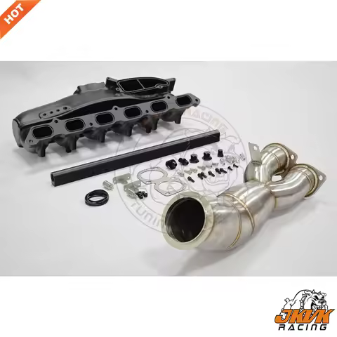 JKVK RACING N55 Billet Intake Manifold Kits with fuel rail kit set red+4.0'' N55 Downpipe For N55 En
