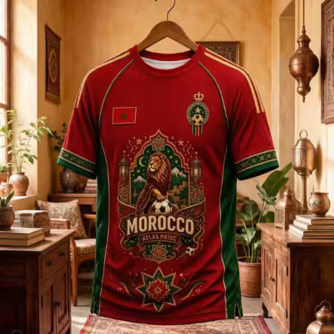 Summer Hot Selling Family Matching Morocco 3D Printed Short Sleeved T-shirt Football Fan Quick Dryin