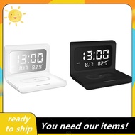 [Pretty] Thin Alarm Clock with Wireless Charging Date Temperature Snooze LED Digital Foldable Night Light for Home Bedroom