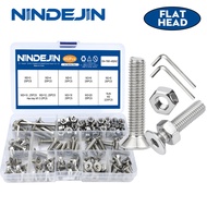 NINDEJIN Hex Socket Countersunk Flat Head Screw Set Stainless Steel m2 m2.5 m3 m4 m5 m6 Bolt and Nut