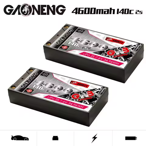 GNB 4600mAh 2S 7.6V HV 140C Low Profile Hardcase Shorty LiPo Battery 5.0mm Bullet XT60 T EC5 Plug Fo
