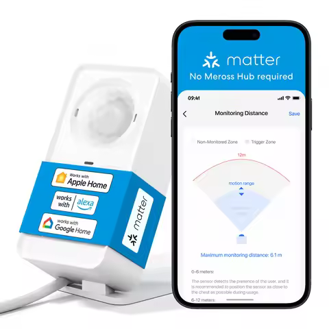 Meross EU/US Matter WiFi Human Presence Sensor MS600 Radar Detector With Luminance /Distance Detecti