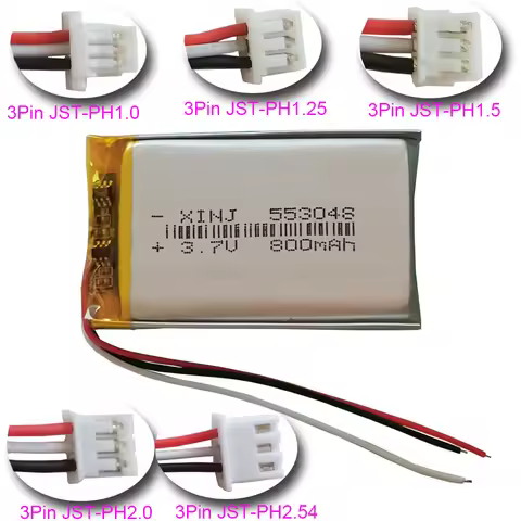 3.7V 800mAh 2.96Wh Thermistor 3-Wires Rechgerable Li-Polymer Li Lithium Battery 553048 3Pin JST-XH 1