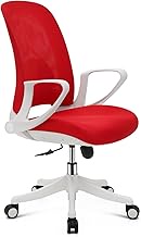 MoNiBloom Ergonomic Mesh Office Chair with Lumbar Support and Flip-up Arms, Home Office Height Adjustable Swivel Task Chair with Soft Seat and Ergonomic Backrest for Pain Back, 250 BLS, Red