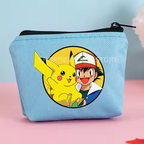 Pokemons Coin Purse Pikachu Eevee Mini Bag Kawaii Anime Zipper Square Wallet Boys Girls Storage Pock