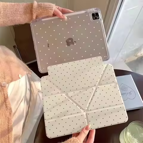 Korean ins Polka Dots White Y2K Tablet Case 3+YFold For Samsung S8 S9 S11 FE S6 Lite Tablet Case 10S