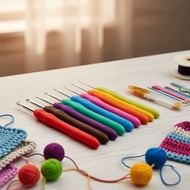 Beginner Crochet Set: 41 Aluminum Hooks with Soft-Grip Handles and Smooth Tips  Set Pemula Mengait: 