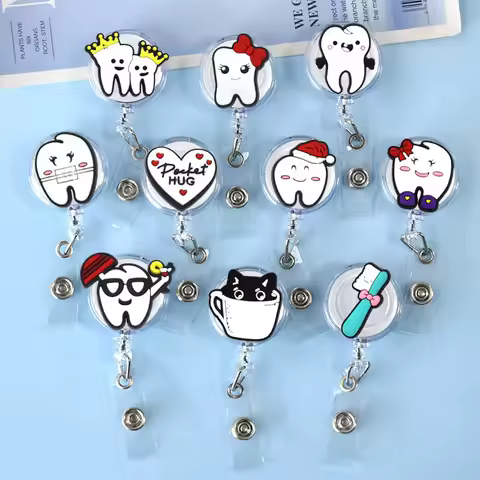 Cute Teeth Dentist Christmas Style Badge Reel Nurse Worker Enfermera ID Holder Girl Boy Retractable 