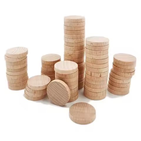 1-6cm Unfinished Wood Round Coins Disc, Natural Beech Wooden Rounds for DIY Craft Art, Painting, Las