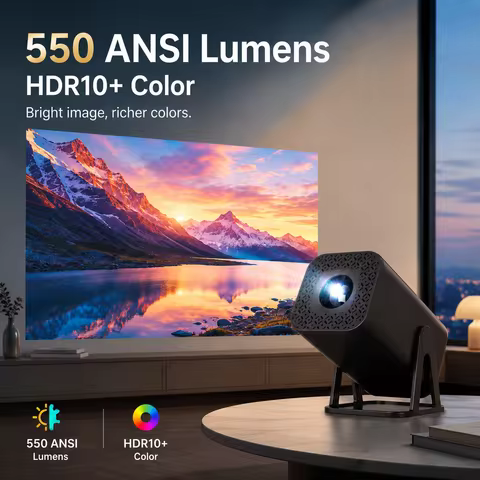 Projector HDR10+ Beam Projector 550ANSI Native 720P Support 8K Video HDR10+ Wifi6 BT5.2 Google Play 