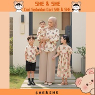 SHE&SHE Family Matching Set | Floral Soft Yellow Pink | Mommy Blouse + Kids Outfit | Sedondon Family