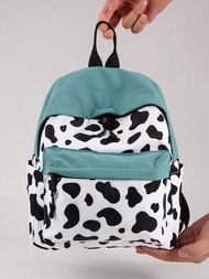 Mochila Pequeña Con Patrón De Vaca Kawaii Y Con Estilo, Mochila Con Cremallera Versátil Y Con Ajuste De Correas De Hombro Para Mujeres Viajeras Y Escolares. Mochila Con Cremallera Para Niñas