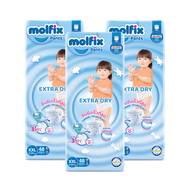 (ยกลังx3) Molfix Extra Dry ผ้าอ้อมเด็ก โมลฟิกซ์ ผ้าอ้อมสำเร็จรูป แบบกางเกง (ไซส์ S-3XL) แพมเพิสเด็ก 