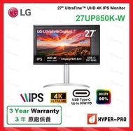 LG - 27UP850K-W 27 吋 UltraFine 4K 超高清 IPS 顯示器，配備 VESA DisplayHDR 400