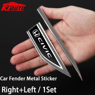 Honda Civic Stainless Steel Car Door Fender 3D Metal Side Logo Stickers（Left And Right) Creative Decorative Metal Stickers For Civic G8 G9 G10 G11 FD FC FK Type R S