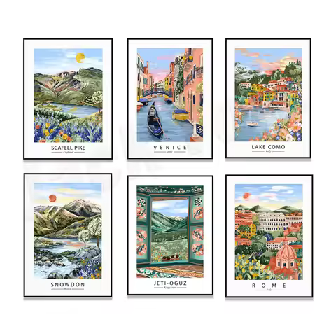 Italy Lake Como, Rome, Venice, cable car, Snowdonia National Park, Sri Lanka Ella train print, Kyrgy