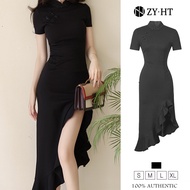 ZY·HT 2024 New Black Vintage Dinner Dress Womens New Cheongsam Irregular Mermaid Dress QiPao HanFu 3