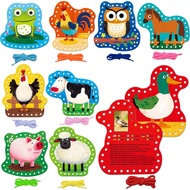 9 PCS Kids Lacing Cards, 9 Double Sided Farm Animals Sewing Cards with 9 Colorful Laces, Educational
