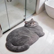 3D Cat Diatomite Bath Mat, Water Absorbent Anti-Slip Toilet Rug Home Entrance Mat