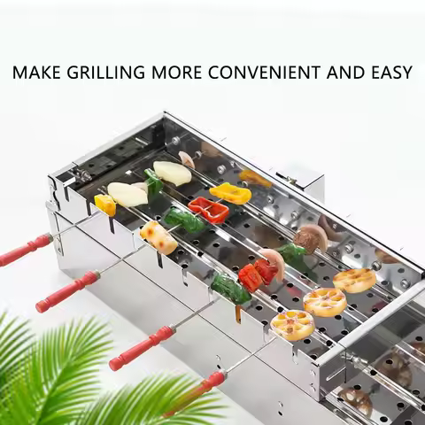 Commercial Stainless Steel Grill Skewers Full-automatic Barbecue Rotate Machine Width Adjustable Hot