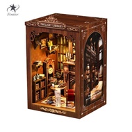 [Fenteer] DIY Book Nook Detailed Interior Miniature Library Scene Press Switch Library Book Nook for