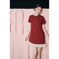 RẬP - Đầm Đỏ Cổ Tròn Kết Dây Tweed Tay Ngắn - PARIS 04