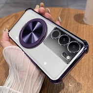 For VIVO V29 V29Pro Case Fashion Transparent Electroplating 360 Rotating Magnetic Bracket Four-corne