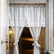 Curtain Plaid Beige Lace Striped Finished Curtain No Drilling American Style Half Curtain Sheer Door