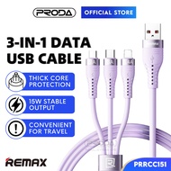 REMAX Cabel 3 In 1 Multi Data Cable Type C Fast Charging 3A Wayar Micro USB Kabel Charger USBC Andro
