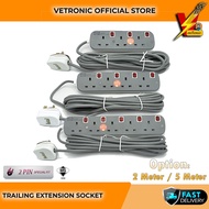 LEMAX LMX 3 Pin Extension Plug Socket SIRIM Approved with Special 2 Pin Fit 2000W Wire 2M / 5M (Grey