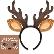 Parma77 Deer Antlers Headband & Face Sticker, Deer Costume for Women & Girls, Halloween Reindeer Ear
