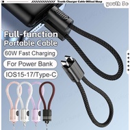 17cm Short Power Bank Charge Cable with Lanyard 60W Flash Charging Data Cable Full-function USB-C to